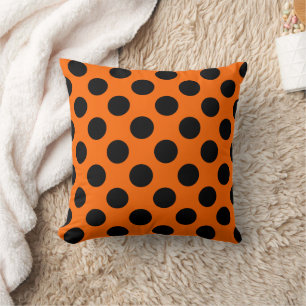 Orange and Black Polka Dot Pattern Cushion