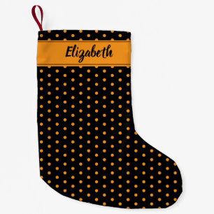 Orange and Black Polka Dots Personalised Custom Small Christmas Stocking