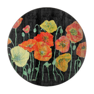 Orange and Black Poppies art Cutting Board