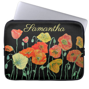Orange and Black Poppies floral Orange red Laptop  Sleeve