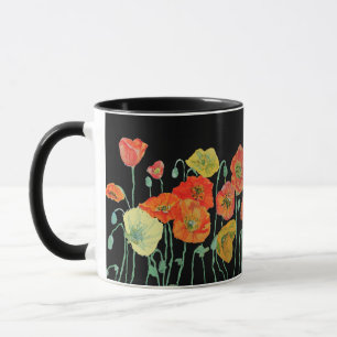 Orange and Black Poppies floral Watercolor Mug