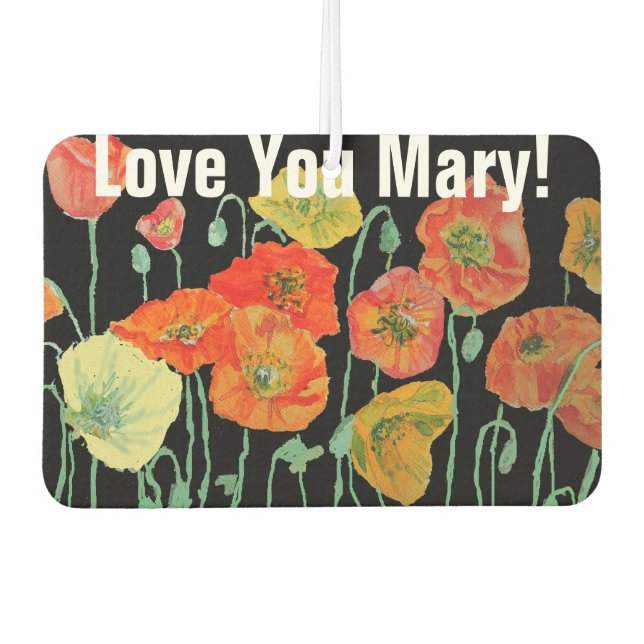 Orange and Black Poppies Name Car Air Freshener (Front)