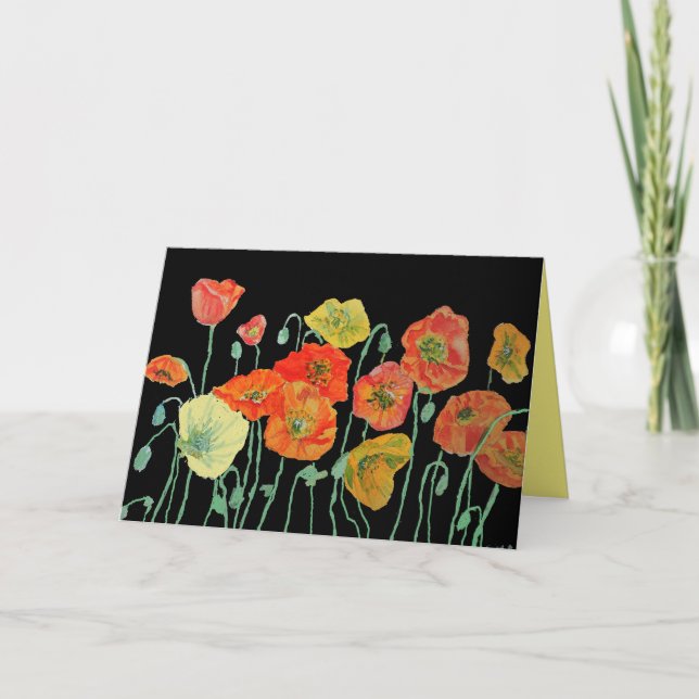 Orange and Black Poppies Watercolour Birthday Card (Front)