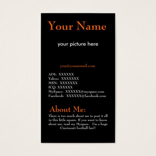 Orange and Black Profile Card
