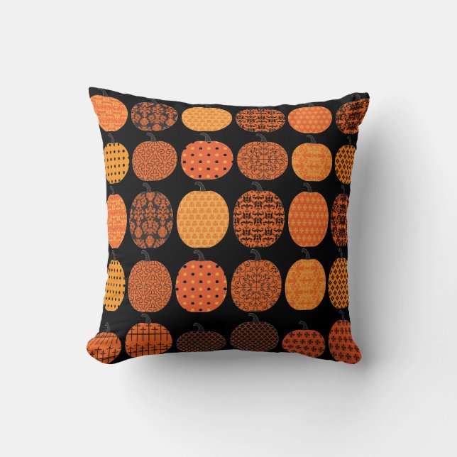 Orange and Black Pumpkin Design Cushion (Front)