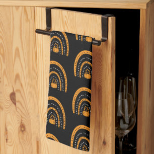Orange and Black Rainbows Bats Black Halloween Tea Towel