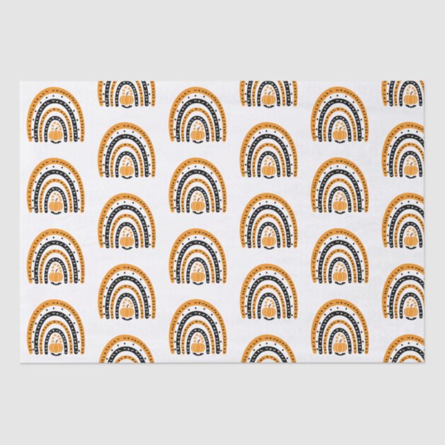 Orange and Black Rainbows Bats White Halloween Tissue Paper (Front)