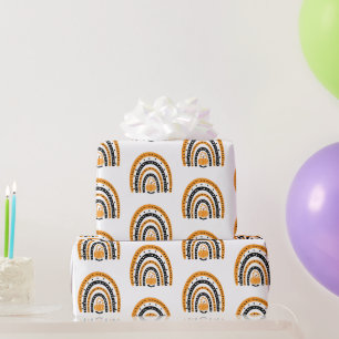 Orange and Black Rainbows Bats White Halloween Wrapping Paper