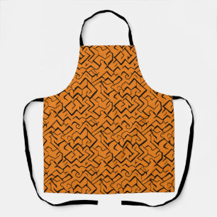 Orange And Black Repeating Pattern Modern Maze Apron