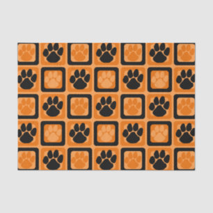 Orange and Black Repeating Pawprint  Tissue Paper