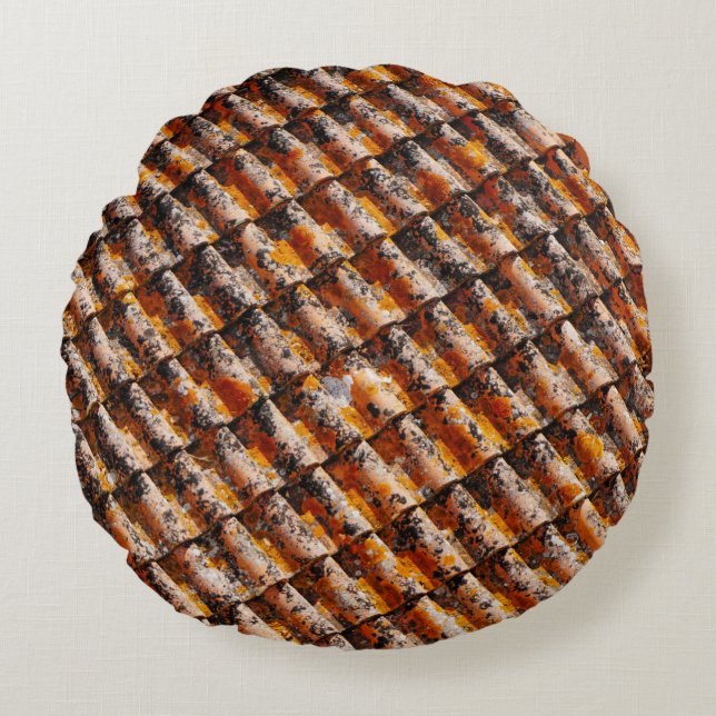 Orange-and-black roof shingles round cushion (Front)