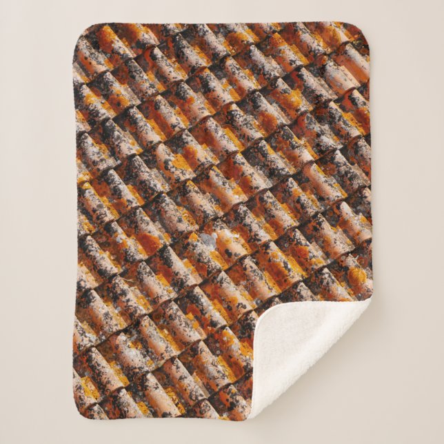 Orange-and-black roof shingles sherpa blanket (Front)