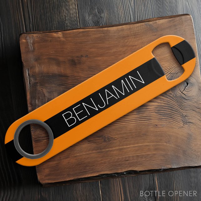 Orange and Black Rugby Stripes with Custom Name (Custom Bar Key)