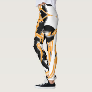 Orange and black scraps or tapes being destroyed leggings