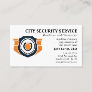 Orange and Black Shield Security Protection Business Card