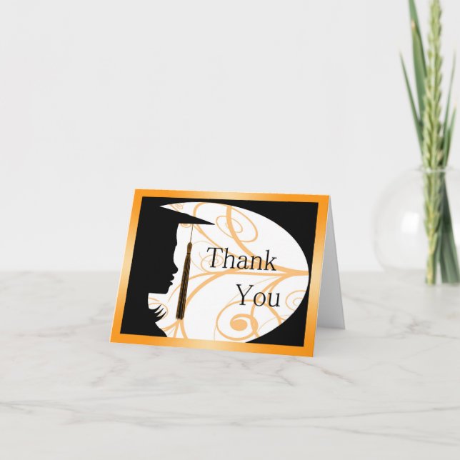 Orange and Black Silhouette Thank You Card (Front)