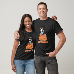 Orange and Black Skeleton Lets party Tea Cup T-Shirt