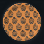 Orange and Black Skull Halloween party Paper Plate<br><div class="desc">Cool Black and orange Halloween party paper plates.
Fun party supplies,  decorations and disposable accessories for costume party,  halloween,  scary,  fright,  frightening,  trick or treat,  night gathering,  bbq,  dinner,  birthday,  wedding.

Available in small and large. Change the quantity to get the cheapest bulk price.</div>
