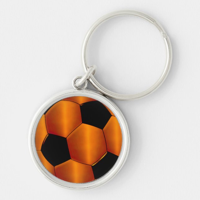 Orange and Black Soccer Ball Key Ring (Front)