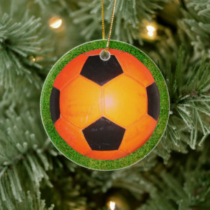 Orange and Black Soccer Ball Ornament