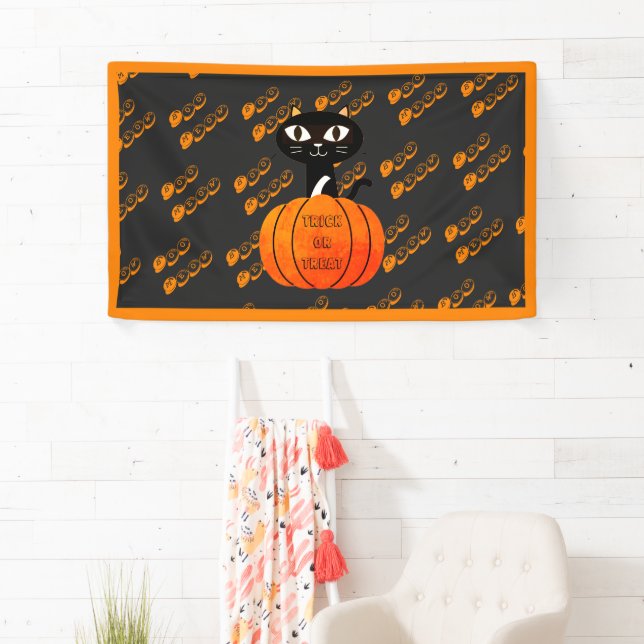 Orange and Black Spooky Cat Pumpkin Halloween Banner (Insitu)