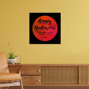 Orange and Black Spooky Full Moon Happy Halloween Poster