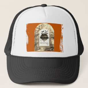 Orange and Black Spooky Full Moon Happy Halloween Trucker Hat