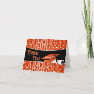 Orange and Black Stripe Confetti Graduation Thank You Card