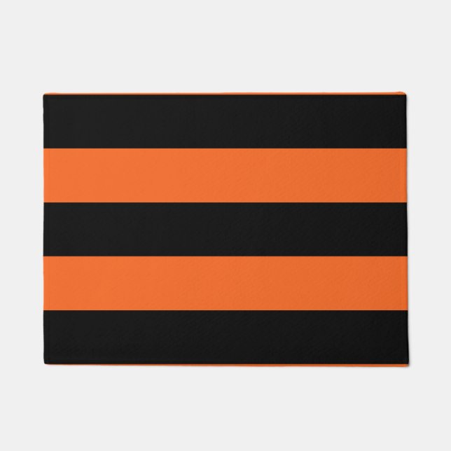 Orange and Black Stripe Halloween Pattern Doormat (Front)