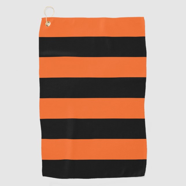 Orange and Black Stripe Halloween Pattern Golf Towel (Front)