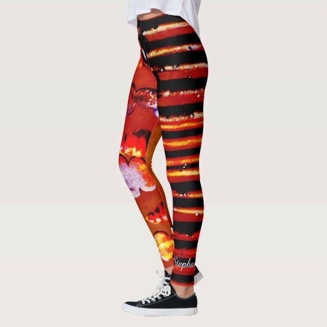 Orange and Black Stripe with Personalised Name Leggings (Left)