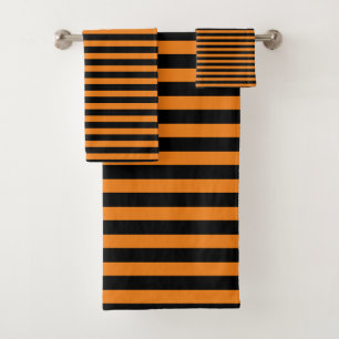 Orange and Black Striped  Bath Towel Set