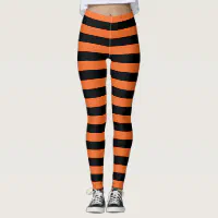 Black and Orange Halloween Leggings, Striped Leggings for