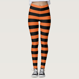 Orange And Black Striped Witch Halloween Leggings