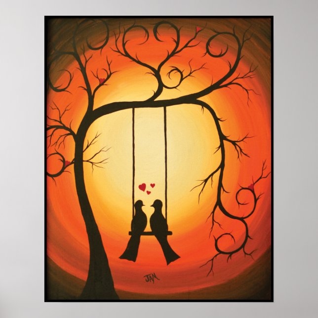 Orange and black sunset with birds poster (Front)