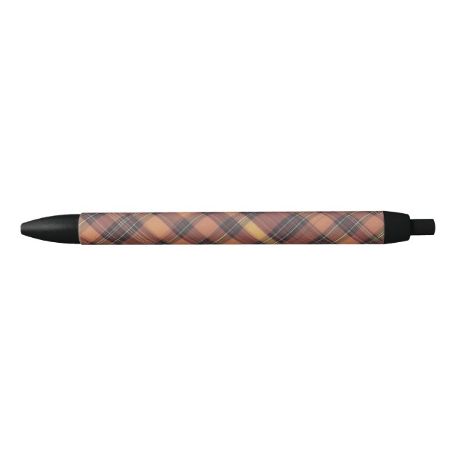 Orange and black tartan, a warm and trendy pattern black ink pen (Front)
