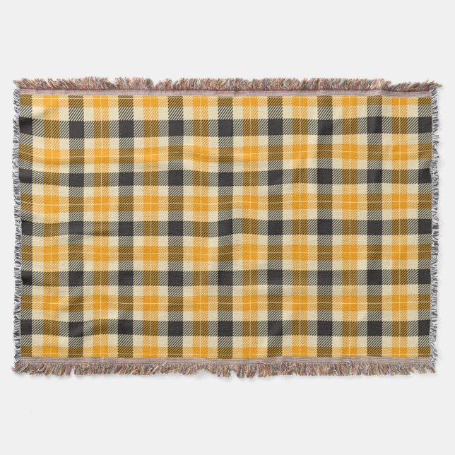 Orange and Black Tartan Plaid Throw Blanket (Front)