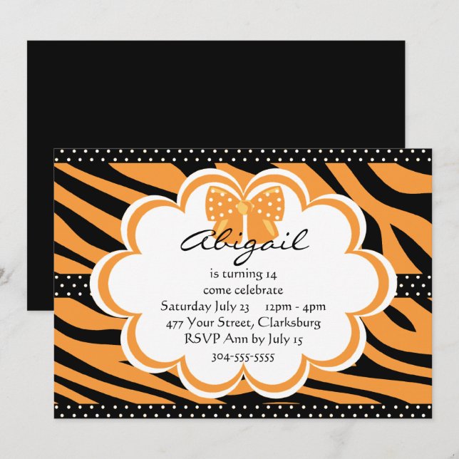 Orange and Black Tiger Print Invitation (Front/Back)