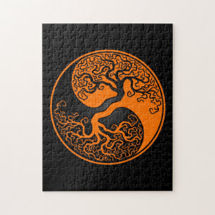 Orange and Black Tree of Life Yin Yang Jigsaw Puzzle
