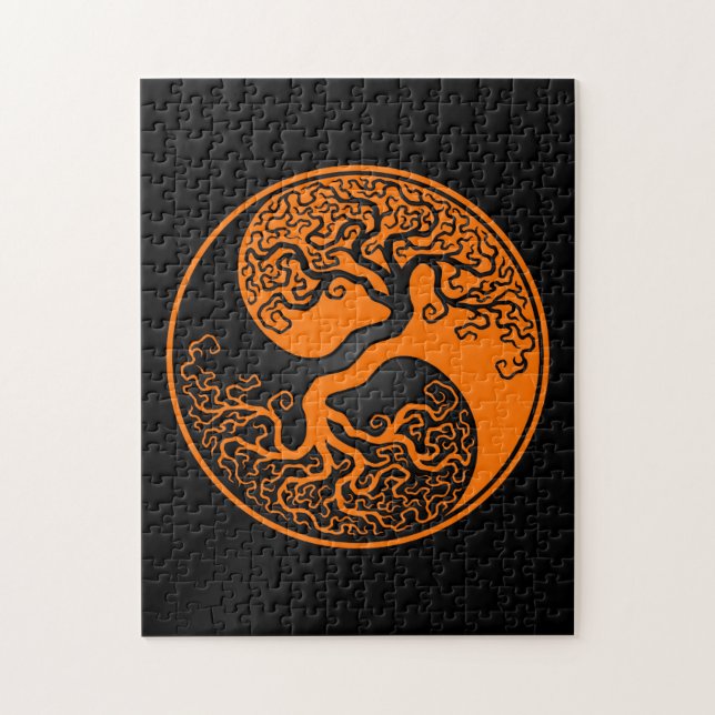 Orange and Black Tree of Life Yin Yang Jigsaw Puzzle (Vertical)