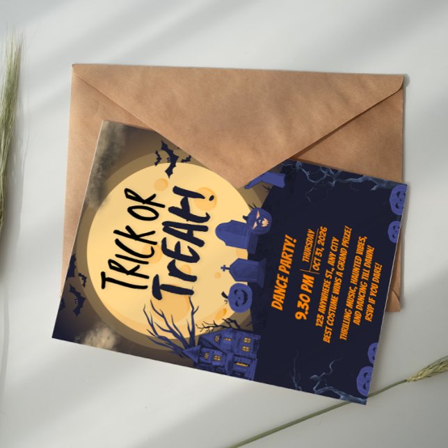 Orange and Black Trick or Treat Halloween Party Invitation (Creator Uploaded)