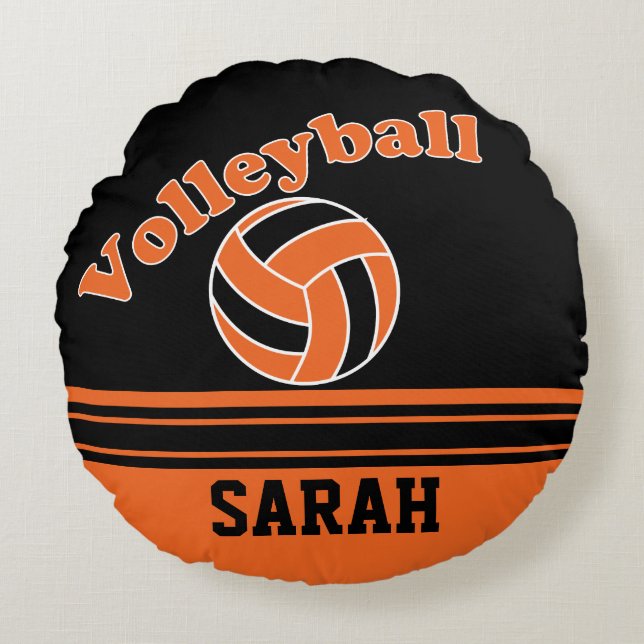 Orange and Black Volleyball | DIY Name Round Cushion (Front)
