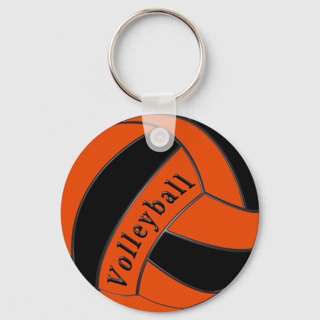 Orange and Black Volleyball Party Favours, Cheap Key Ring (Front)