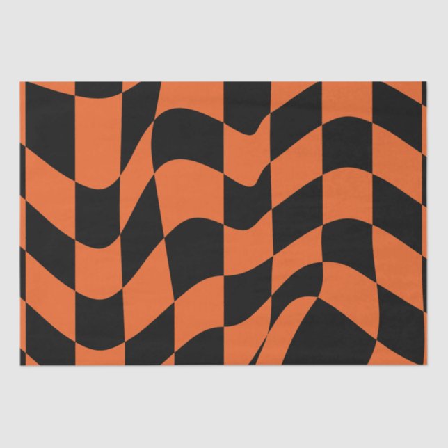 Orange and Black Warped Chequerboard Tissue Paper (Front)