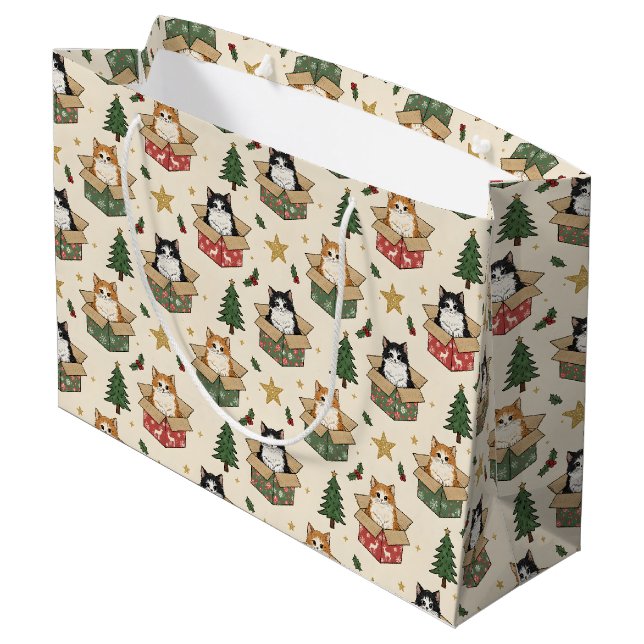 Orange and Black & White Kittens Christmas Pattern Large Gift Bag (Back Angled)