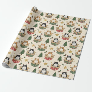 Orange and Black & White Kittens Christmas Pattern Wrapping Paper
