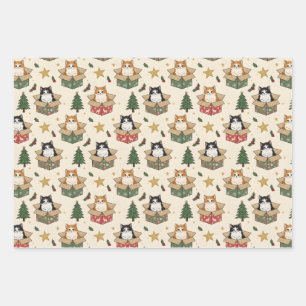 Orange and Black & White Kittens Christmas Pattern Wrapping Paper Sheet