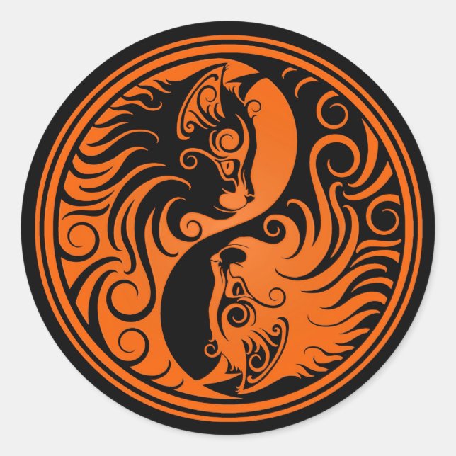 Orange and Black Yin Yang Cats Classic Round Sticker (Front)