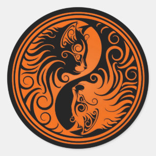 Orange and Black Yin Yang Cats Classic Round Sticker