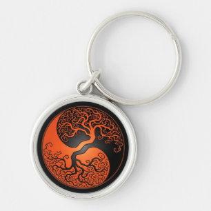 Orange and Black Yin Yang Tree Key Ring
